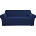H.VERSAILTEX Stretch Sofa Covers for 3 Cushion Couch Covers Sofa Slipcovers for Living Room Feature Thick Checked Jacquard Fabric with Elastic Bottom, Sofa Large - Navy
