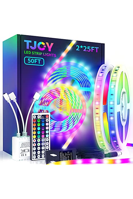 LED Strip Lights with 44 Key Remote 50 ft, Multi-Color RGB SMD5050 LED Lights ,12 Volt Color Changing LED Light Strip for Bedroom,Room, TV,DIY Decor(44 Key Remote Control +25ft x2+Indoor only)