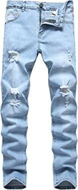 FREDD MARSHALL Men's Skinny Slim Fit Ripped Distressed Stretch Jeans Pants