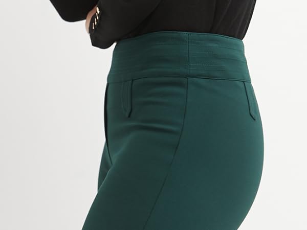 side view of model wearing pant with high heel boots
