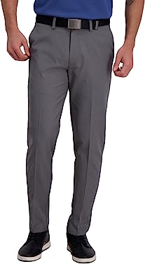 HAGGAR Men's Cool Right Performance Flex Solid Slim Fit Flat Front Pant