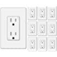 [10 Pack] BESTTEN 15 Amp Decorator Receptacle Outlet with Tamper Resistant, Screwless Wallplate Included, 110V/15A, for Commercial and Residential Use, UL Listed, White