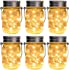 GIGALUMI Hanging Solar Mason Jar Lights, 6 Pack 30 Led String Fairy lights Solar Lanterns Table Lights, 6 Hangers and Jars in