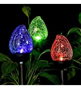 GIGALUMI Solar Lights Outdoor, Cracked Glass Flame Shaped Dual LED Garden Lights, Landscape/Chris...