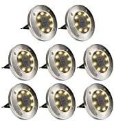 GIGALUMI 8 Pack Solar Ground Lights, 8 LED Solar Powered Disk Lights Outdoor Waterproof Garden La...