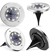 GIGALUMI Solar Ground Lights, 4 Pack Solar Disk Lights Outdoor, 8 LED Upgraded Waterproof In-Grou...