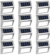GIGALUMI 12 Pack Solar Deck Lights,3 LED Solar Stair Lights,Outdoor LED Step Lighting Stainless S...