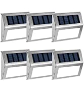 GIGALUMI 6 Pack Solar Deck Lights,3 LED Solar Stair Lights Outdoor LED Step Lighting Stainless St...