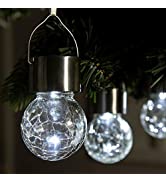 GIGALUMI 4 Pack Hanging Solar Lights Christmas Yard Decoration, White LED Solar Crackle Globe Han...