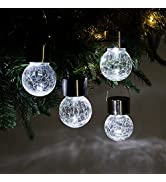 GIGALUMI Hanging Solar Lights, 8 Pack Solar Hanging Lights Outdoor, Crackle Glass Decorative Outd...