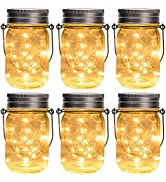 GIGALUMI Hanging Solar Mason Jar Lights, 6 Pack 30 Led String Fairy lights Solar Lanterns Table L...