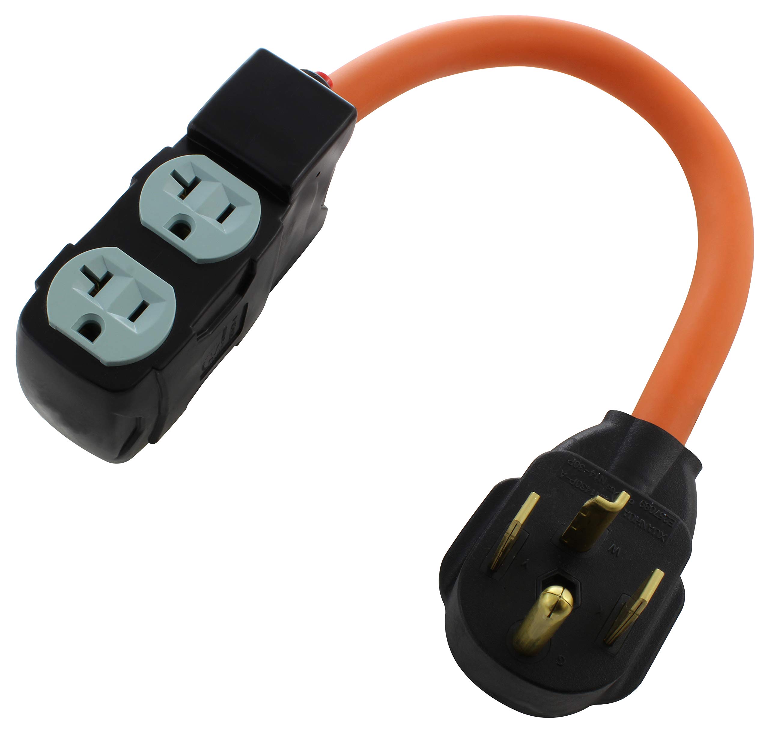 AC WORKS 4-Prong 220-Volt Plug to 120-Volt 15/ 20Amp Household Female Adapter Cord (4-Prong Dryer Outlet to (4) Household W/Breaker)