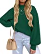 ZESICA Women's 2023 Casual Turtleneck Long Lantern Sleeve Oversized Ribbed Knit Pullover Sweater Jumper Top