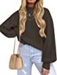 ZESICA Women's 2023 Casual Turtleneck Long Lantern Sleeve Oversized Ribbed Knit Pullover Sweater Jumper Top