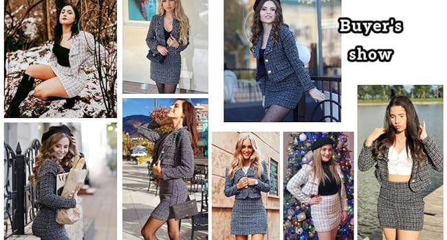 Tweed Blazer Jacket Coat and Skirt Set