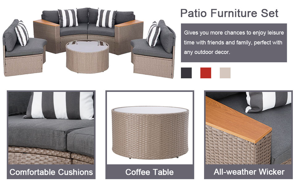 All-Weather Brown Wicker Conversation Sets with Round Tempered Glass Top Table