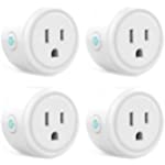 Mini Smart Plug, WiFi Outlet Socket Compatible with Alexa and Google Home, Remote Control with Timer Function, No Hub Required, ETL FCC Listed (4 Pack),White