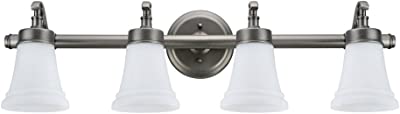 Aspen Creative 62067, Three-Light Metal Bathroom Vanity Wall Light Fixture, 30 1/2" Wide, Transitional Design in Rustic Pewter with White Opal Glass Shade